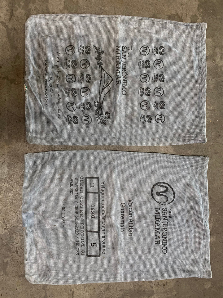 Denim coffee sack, alternate view – Nossa Familia Coffee