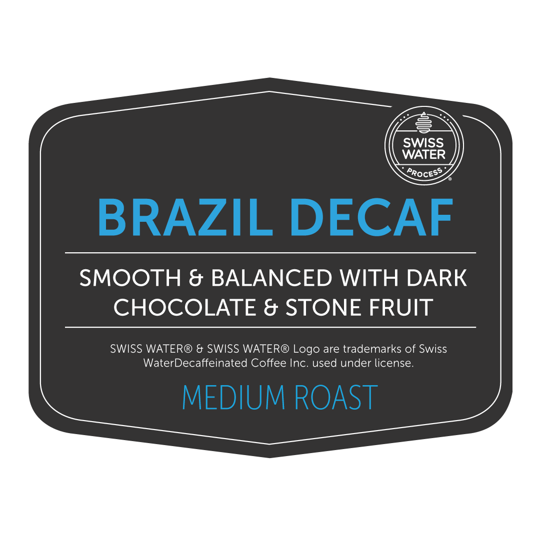 Bag label artwork for Brazil Decaf – Nossa Familia Coffee