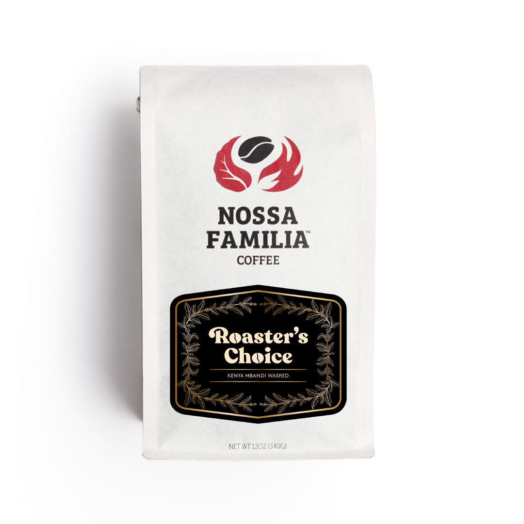 Roaster's Choice Kenya Mbandi coffee, 12oz bag, front – Nossa Familia Coffee