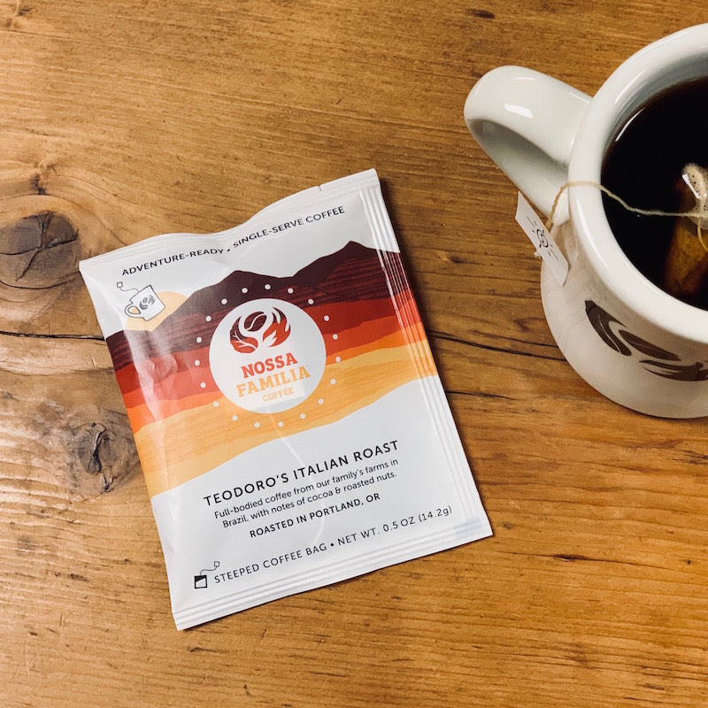 Teodoro's Italian Roast steeped bundle, alternate view – Nossa Familia Coffee