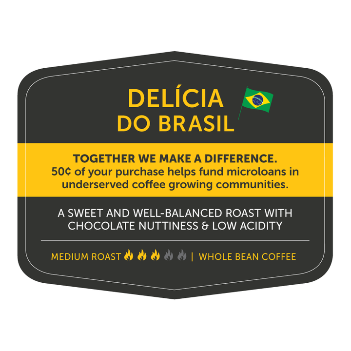 Bag label artwork for Delícia do Brasil – Nossa Familia Coffee