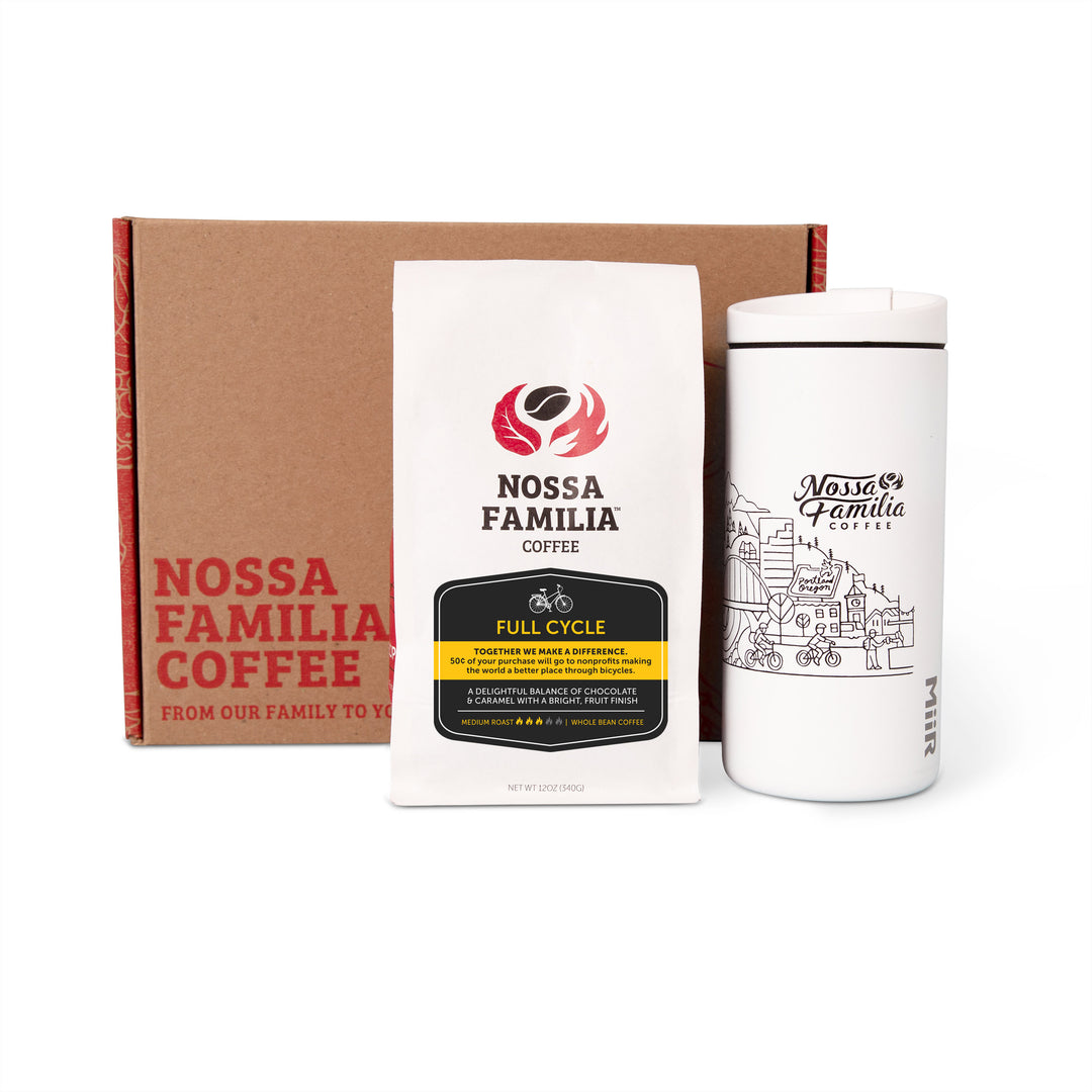 Full Cycle coffee and MiiR travel tumbler gift set – Nossa Familia Coffee