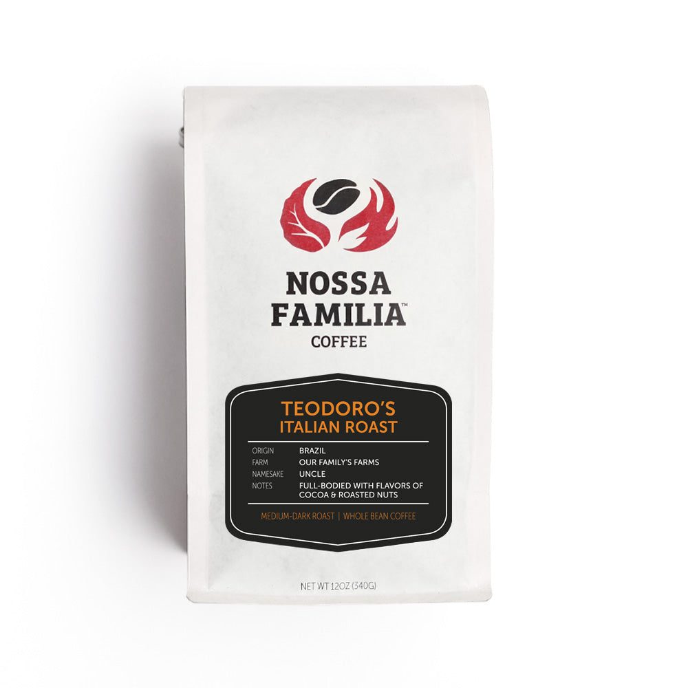 Bag of Teodoro's Italian Roast whole bean coffee – Nossa Familia Coffee